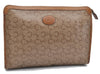 Authentic CELINE C Macadam Pattern Clutch Bag PVC Leather Beige 4578C