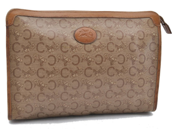 Authentic CELINE C Macadam Pattern Clutch Bag PVC Leather Beige 4578C
