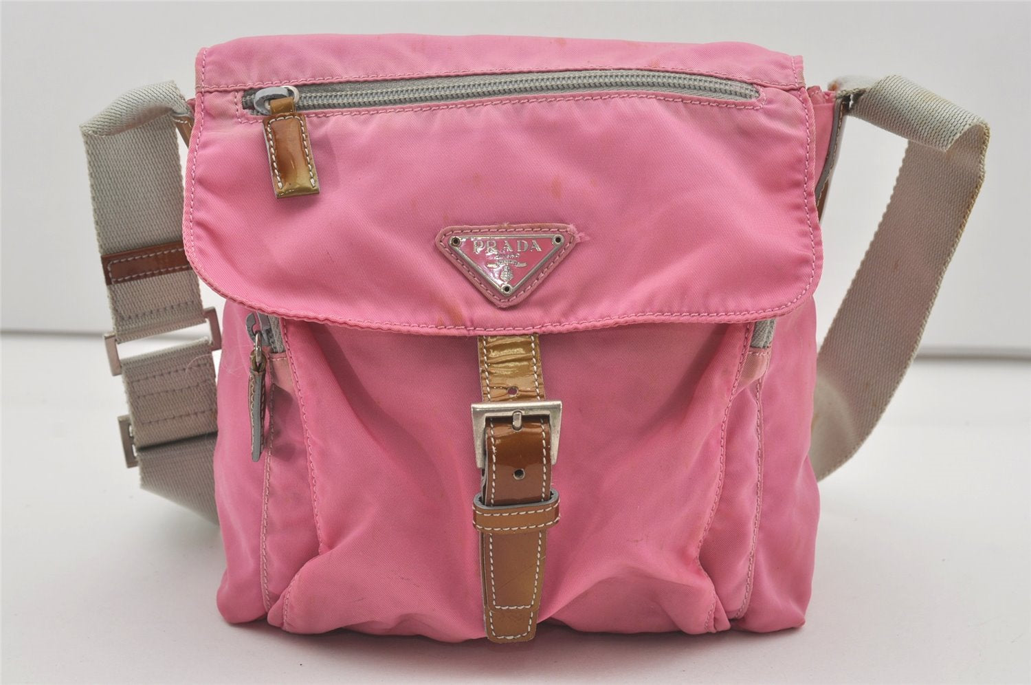 Authentic PRADA Nylon Tessuto Leather Shoulder Cross Body Bag Purse Pink 4579I