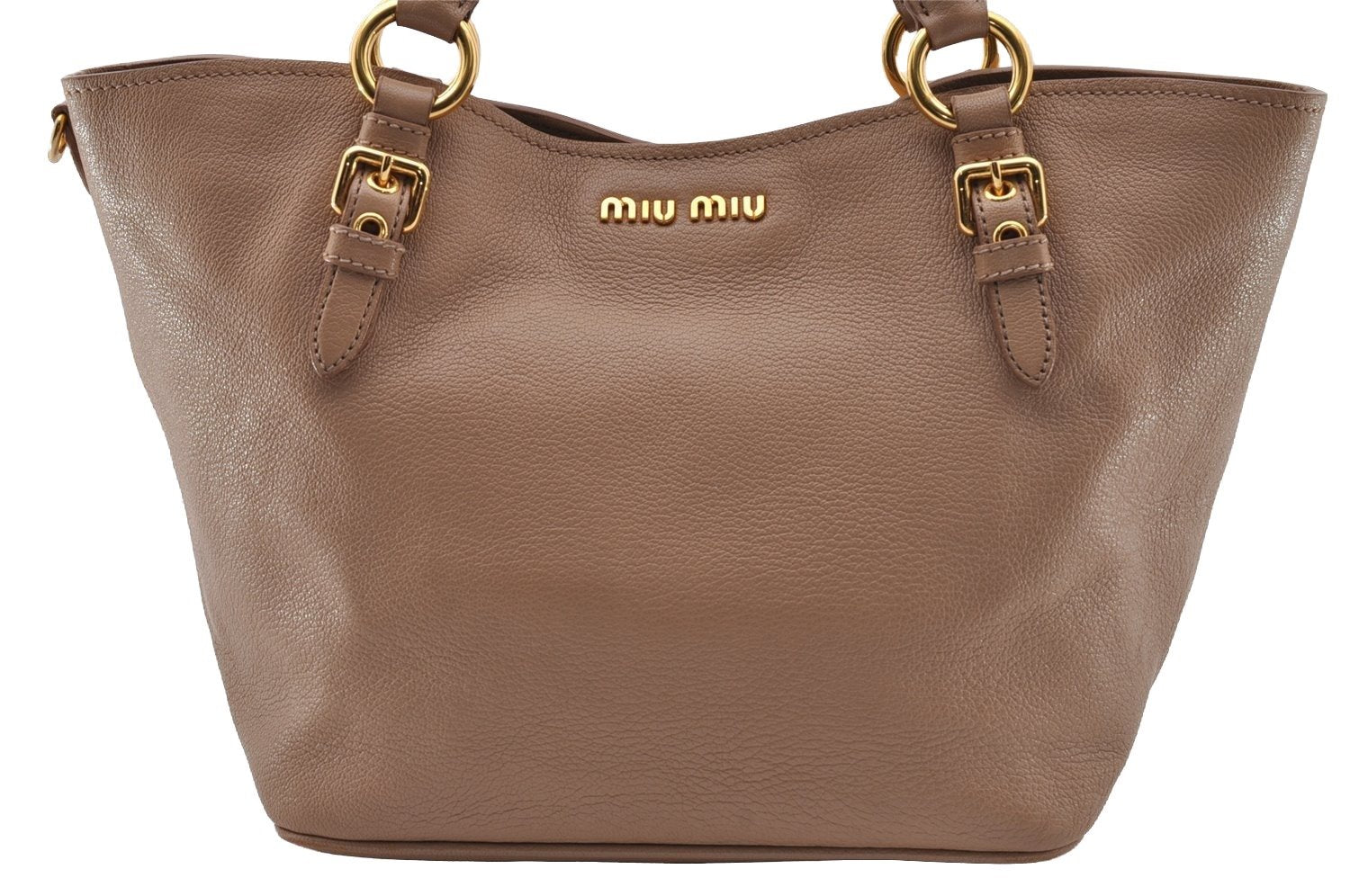 Authentic MIU MIU Vintage Leather 2Way Shoulder Hand Tote Bag Purse Beige 4583I