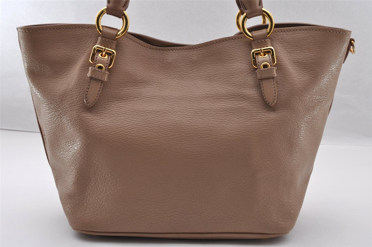 Authentic MIU MIU Vintage Leather 2Way Shoulder Hand Tote Bag Purse Beige 4583I