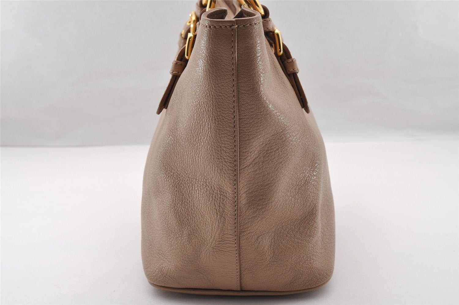 Authentic MIU MIU Vintage Leather 2Way Shoulder Hand Tote Bag Purse Beige 4583I