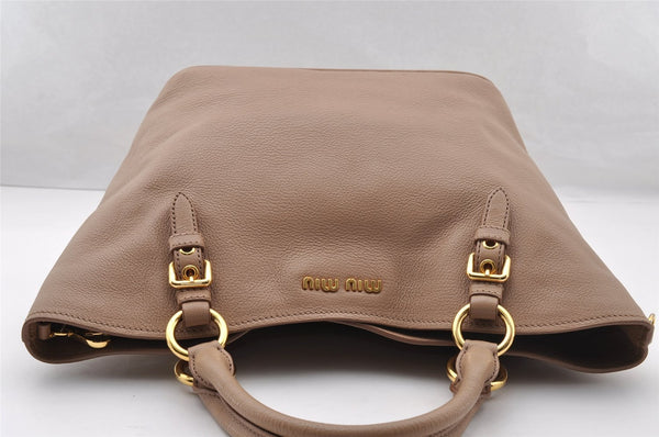 Authentic MIU MIU Vintage Leather 2Way Shoulder Hand Tote Bag Purse Beige 4583I