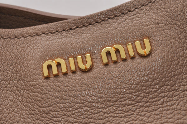 Authentic MIU MIU Vintage Leather 2Way Shoulder Hand Tote Bag Purse Beige 4583I