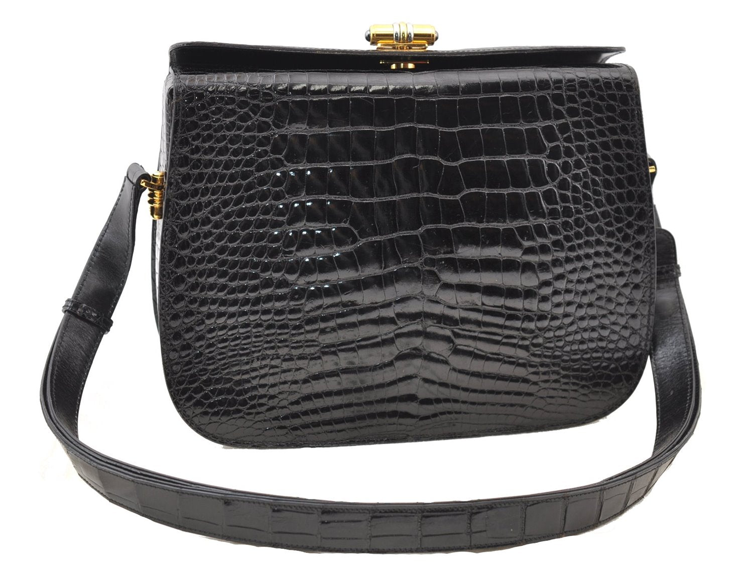 Authentic GUCCI Vintage Shoulder Cross Body Bag Purse Leather Black 4584F