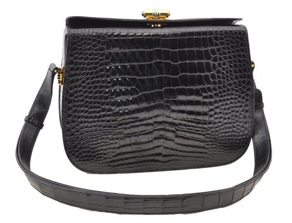 Authentic GUCCI Vintage Shoulder Cross Body Bag Purse Leather Black 4584F