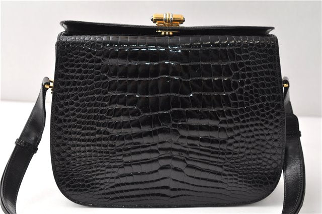 Authentic GUCCI Vintage Shoulder Cross Body Bag Purse Leather Black 4584F