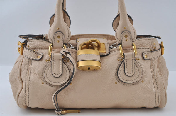 Authentic Chloe Paddington Vintage Leather Shoulder Hand Bag Purse Beige 4586I