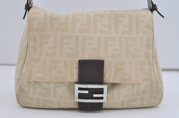 Authentic FENDI Zucca Mamma Baguette Shoulder Bag Canvas Leather Beige 4589I
