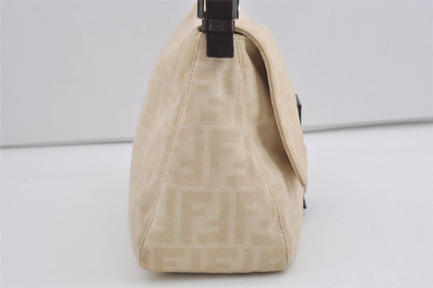 Authentic FENDI Zucca Mamma Baguette Shoulder Bag Canvas Leather Beige 4589I