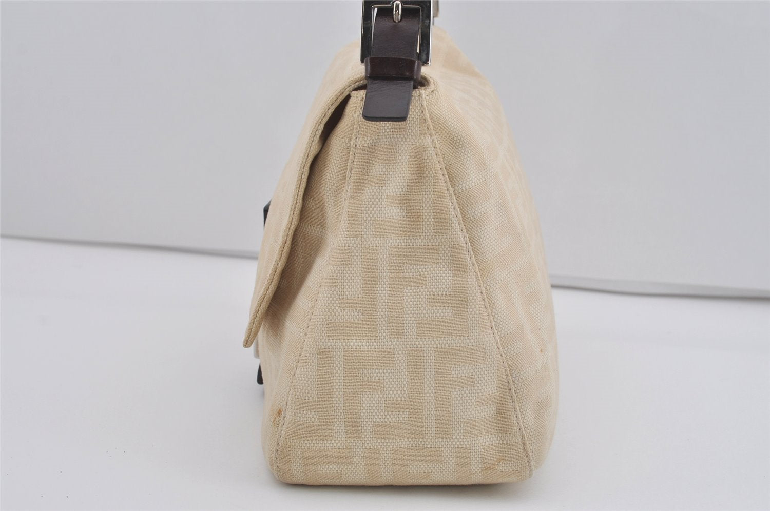 Authentic FENDI Zucca Mamma Baguette Shoulder Bag Canvas Leather Beige 4589I