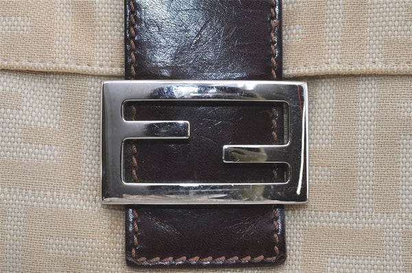 Authentic FENDI Zucca Mamma Baguette Shoulder Bag Canvas Leather Beige 4589I