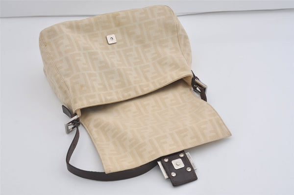 Authentic FENDI Zucca Mamma Baguette Shoulder Bag Canvas Leather Beige 4589I
