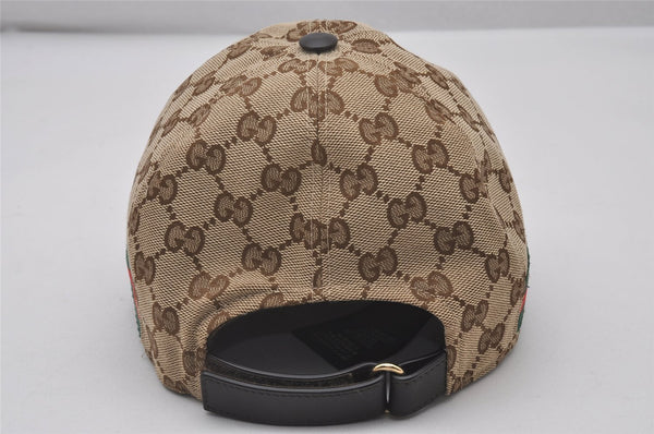 Authentic GUCCI Web Sherry Line Cap GG Canvas Leather Size M 200035 Brown 4590I