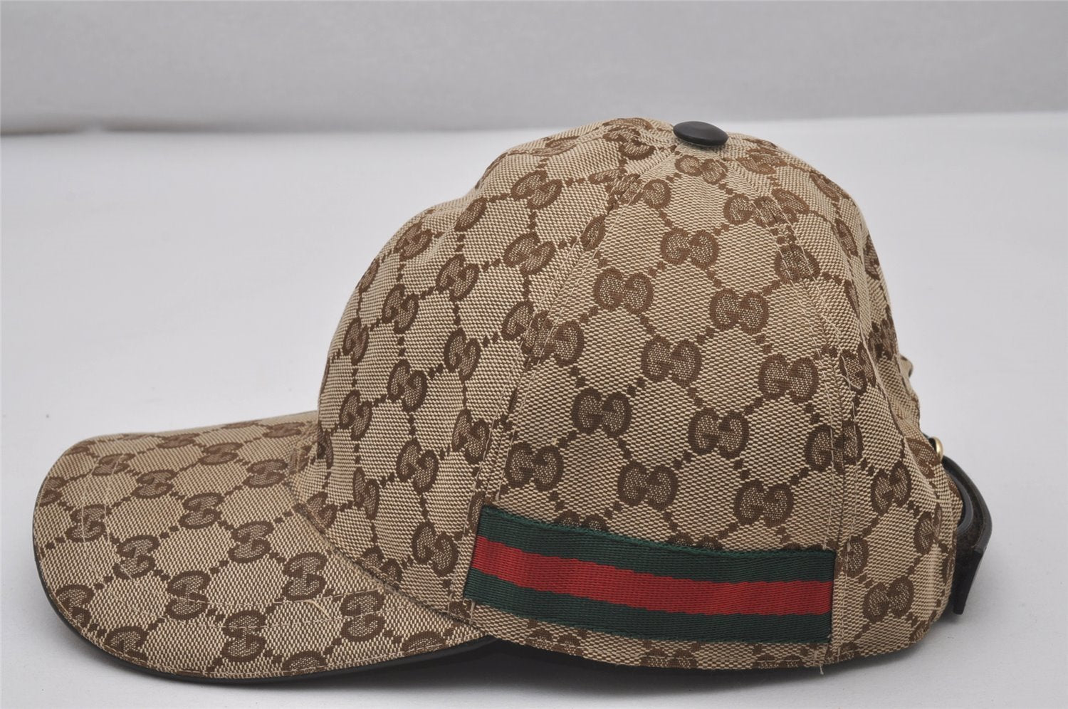 Authentic GUCCI Web Sherry Line Cap GG Canvas Leather Size M 200035 Brown 4590I