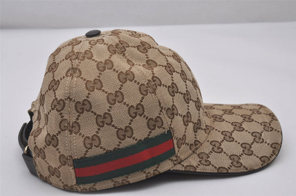 Authentic GUCCI Web Sherry Line Cap GG Canvas Leather Size M 200035 Brown 4590I