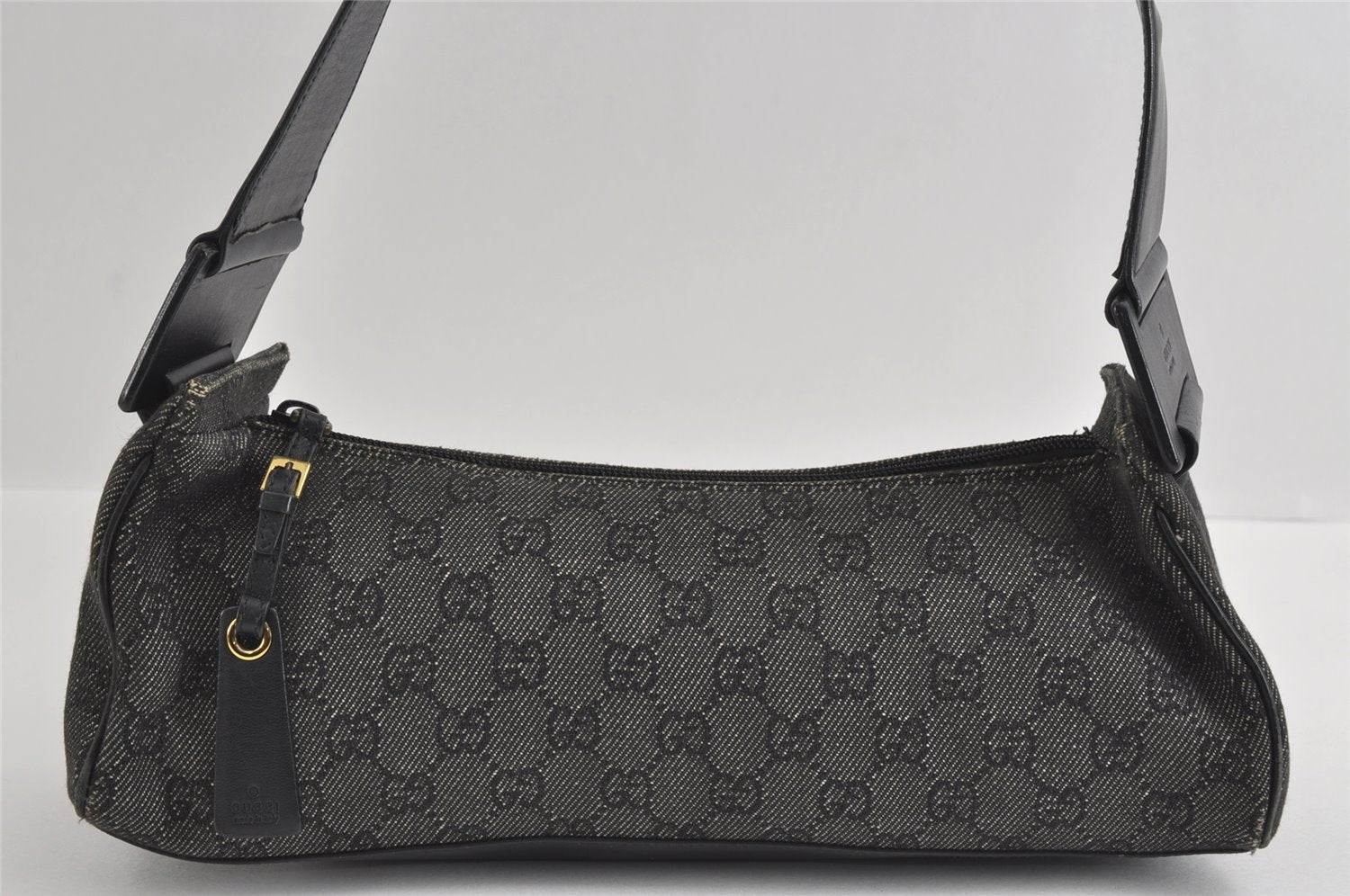 Authentic GUCCI Vintage Shoulder Hand Bag GG Canvas Leather 92697 Black 4591I