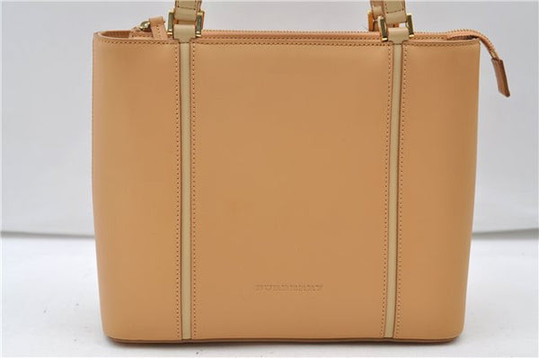 Authentic BURBERRY Vintage Leather Shoulder Hand Tote Bag Purse Beige 4592E