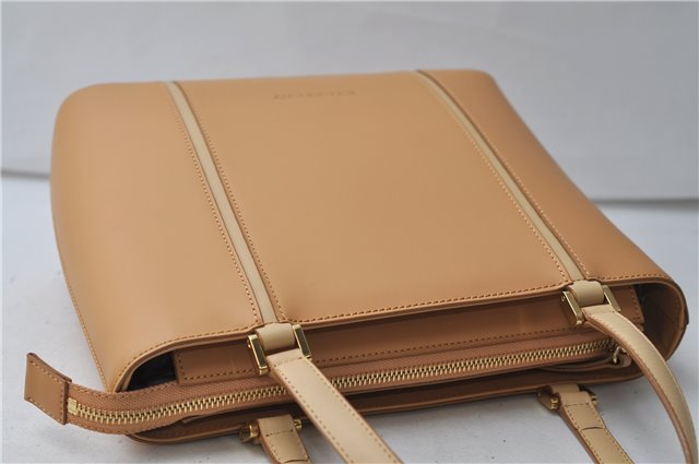 Authentic BURBERRY Vintage Leather Shoulder Hand Tote Bag Purse Beige 4592E