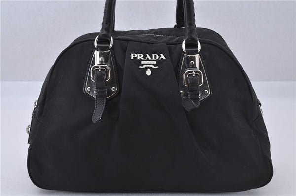 Authentic PRADA Nylon Tessuto Leather Hand Boston Bag Purse Black 4592F