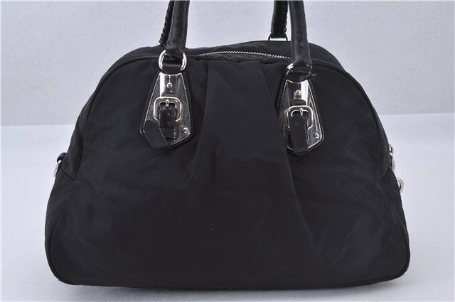 Authentic PRADA Nylon Tessuto Leather Hand Boston Bag Purse Black 4592F