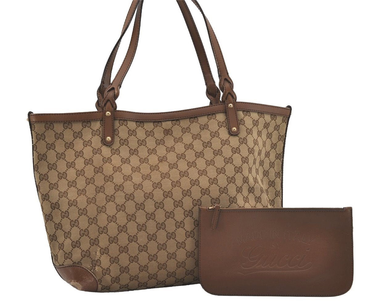 Authentic GUCCI Craft Shoulder Tote Bag GG Canvas Leather 247209 Brown 4596I