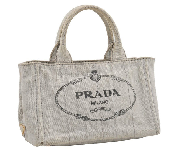 Authentic PRADA Vintage Canapa SS Denim 2Way Shoulder Hand Bag Purse White 4597I