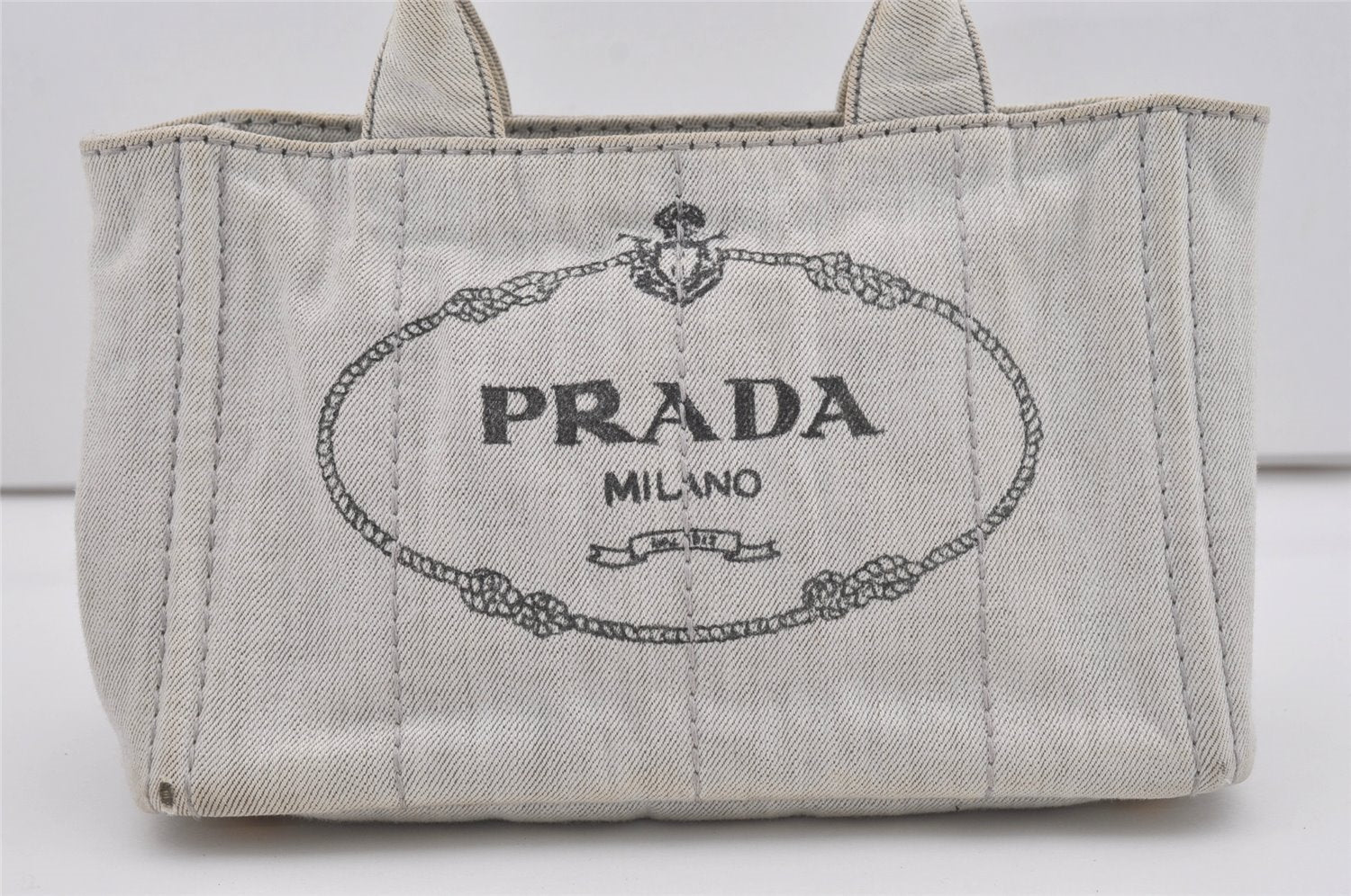 Authentic PRADA Vintage Canapa SS Denim 2Way Shoulder Hand Bag Purse White 4597I