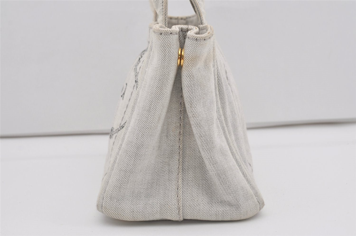 Authentic PRADA Vintage Canapa SS Denim 2Way Shoulder Hand Bag Purse White 4597I