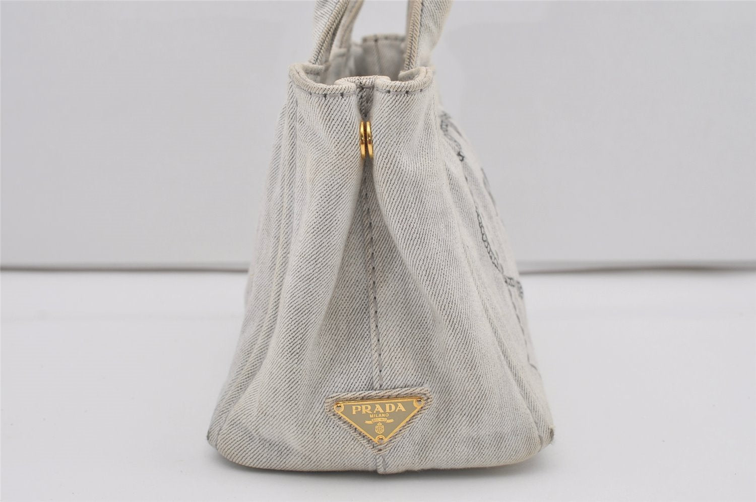 Authentic PRADA Vintage Canapa SS Denim 2Way Shoulder Hand Bag Purse White 4597I