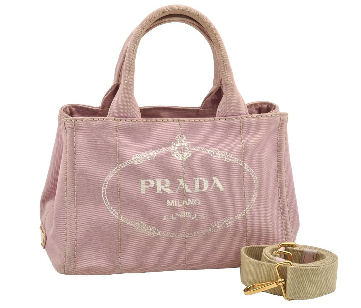 Authentic PRADA Canapa SS Canvas 2Way Shoulder Cross Body Hand Bag Pink 4598I