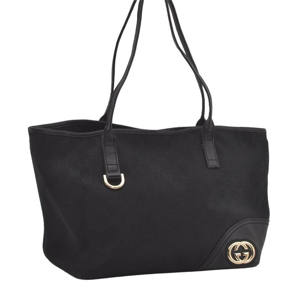 Authentic GUCCI New Britt Shoulder Tote Bag GG Canvas Leather 169946 Black 4601I