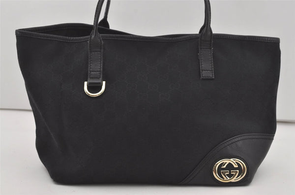 Authentic GUCCI New Britt Shoulder Tote Bag GG Canvas Leather 169946 Black 4601I