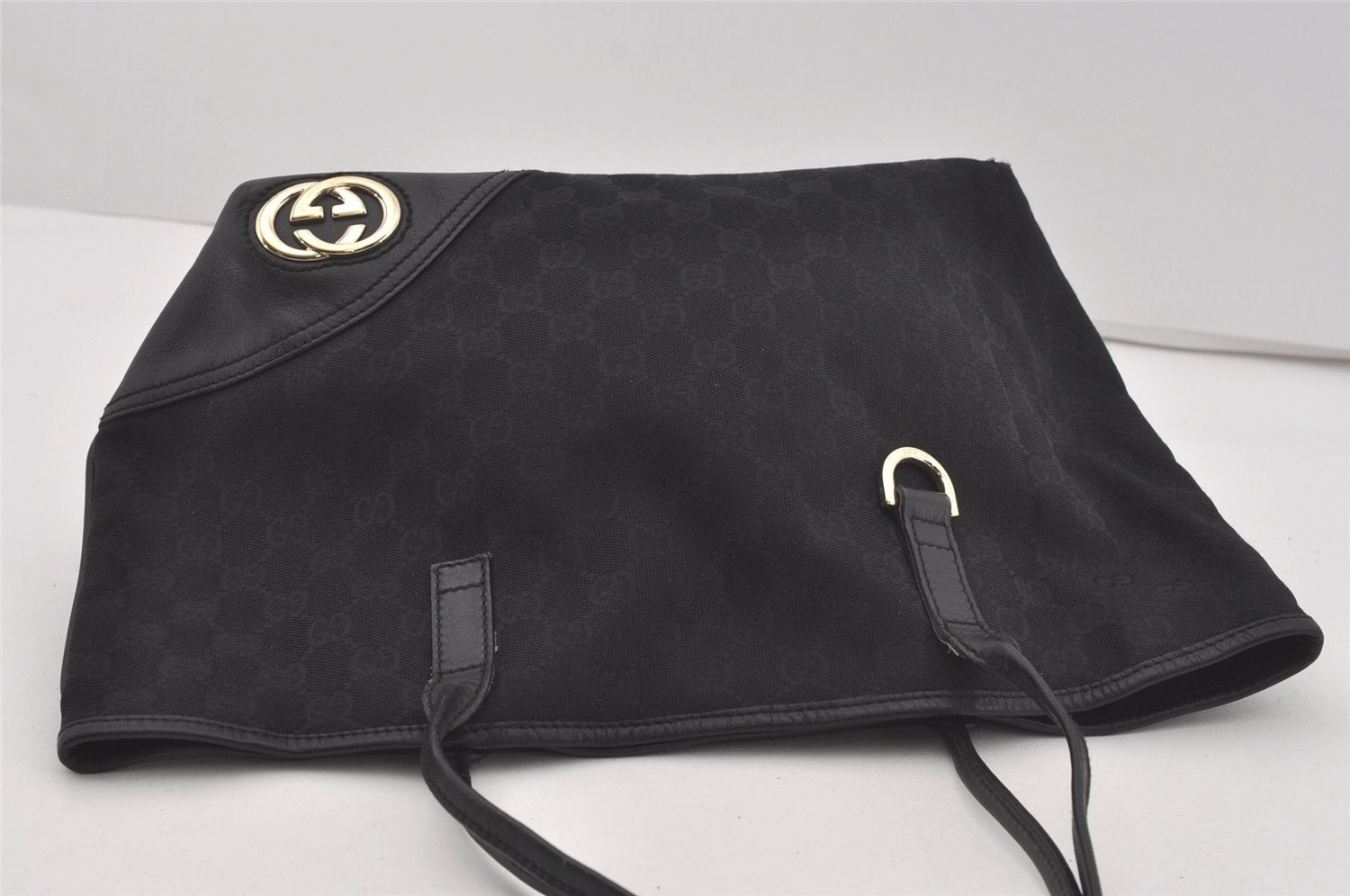 Authentic GUCCI New Britt Shoulder Tote Bag GG Canvas Leather 169946 Black 4601I