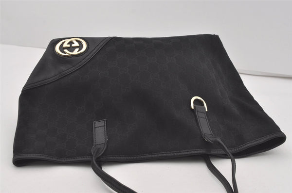 Authentic GUCCI New Britt Shoulder Tote Bag GG Canvas Leather 169946 Black 4601I
