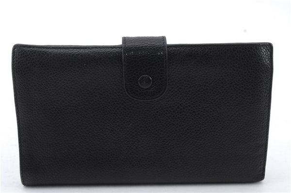 Authentic CHANEL Caviar Skin CoCo Mark Long Wallet Purse Black 4604C