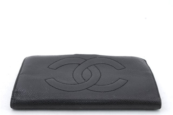 Authentic CHANEL Caviar Skin CoCo Mark Long Wallet Purse Black 4604C