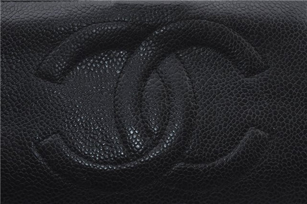 Authentic CHANEL Caviar Skin CoCo Mark Long Wallet Purse Black 4604C