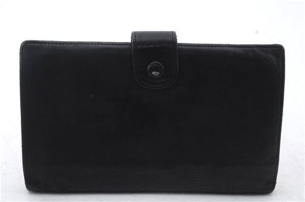 Authentic CHANEL Calf Skin CoCo Mark Long Bifold Wallet Purse Black 4605C