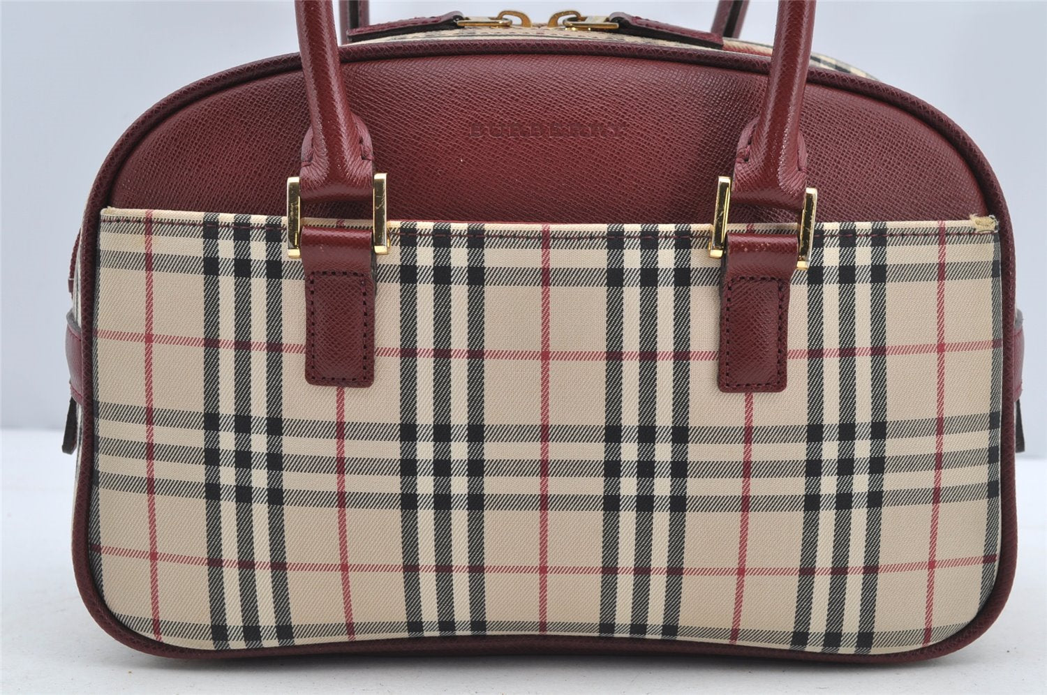 Authentic BURBERRY Vintage Nova Check Canvas Leather Hand Bag Purse Beige 4607I