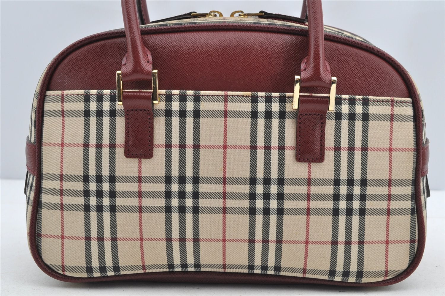 Authentic BURBERRY Vintage Nova Check Canvas Leather Hand Bag Purse Beige 4607I