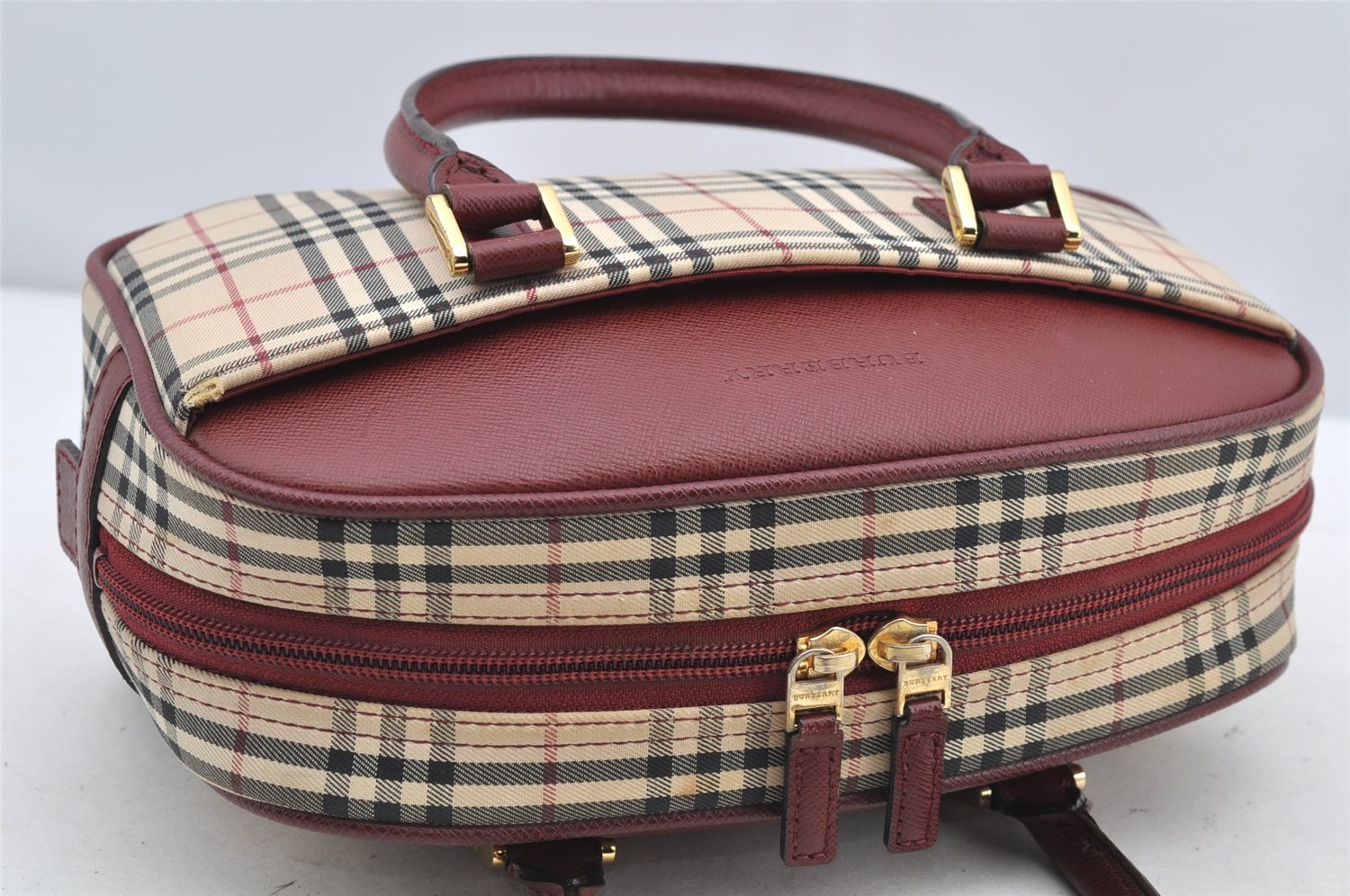 Authentic BURBERRY Vintage Nova Check Canvas Leather Hand Bag Purse Beige 4607I