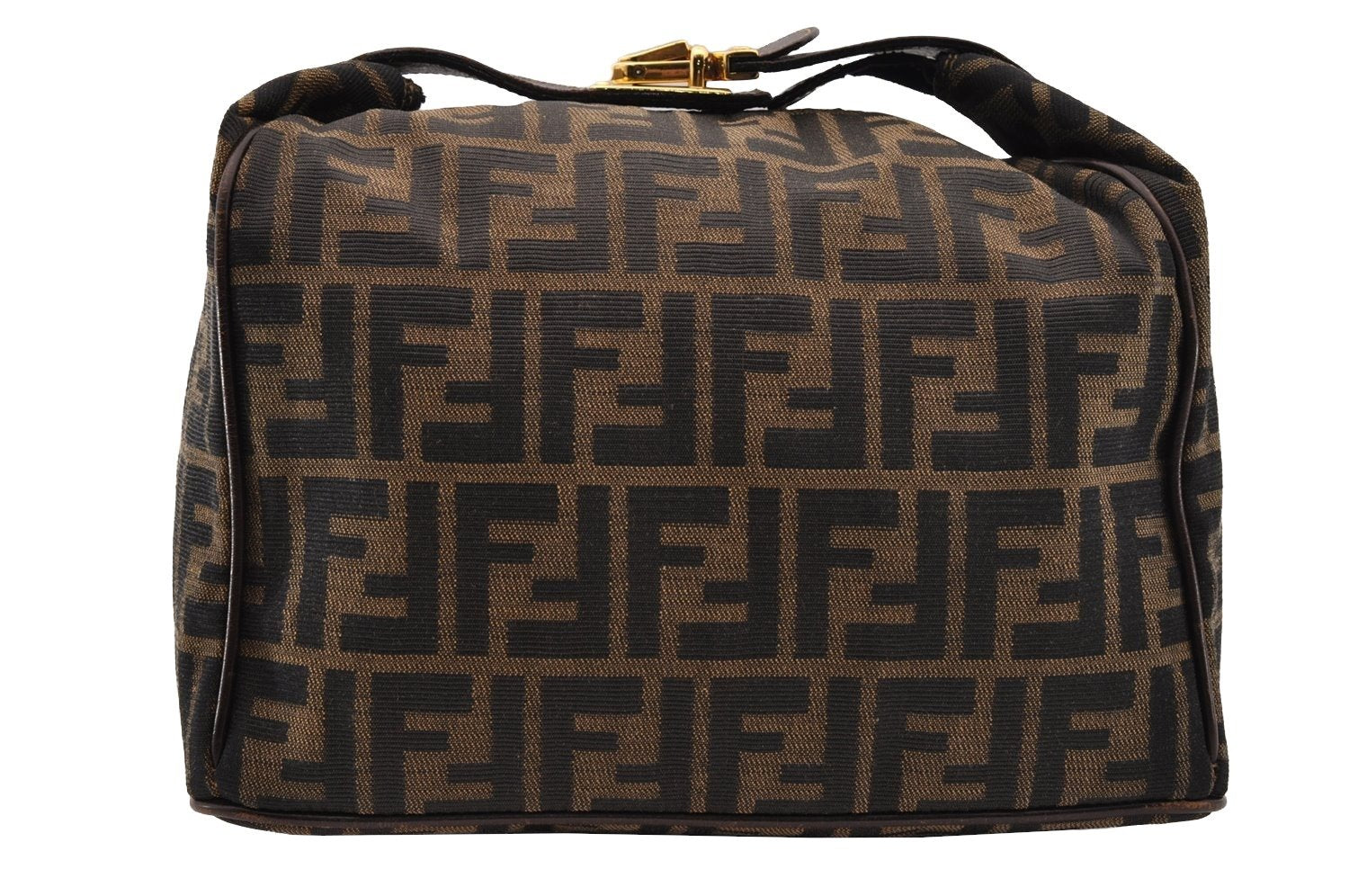 Authentic FENDI Vintage Zucca Hand Bag Purse Canvas Leather Brown 4608I