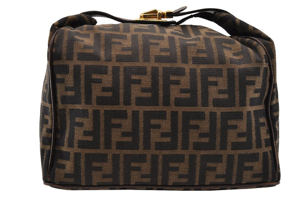 Authentic FENDI Vintage Zucca Hand Bag Purse Canvas Leather Brown 4608I
