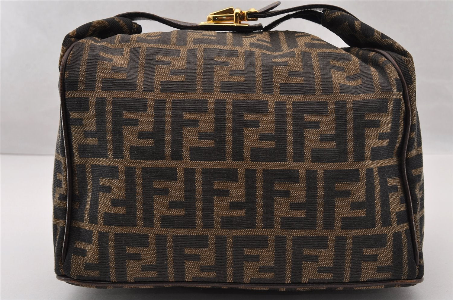 Authentic FENDI Vintage Zucca Hand Bag Purse Canvas Leather Brown 4608I