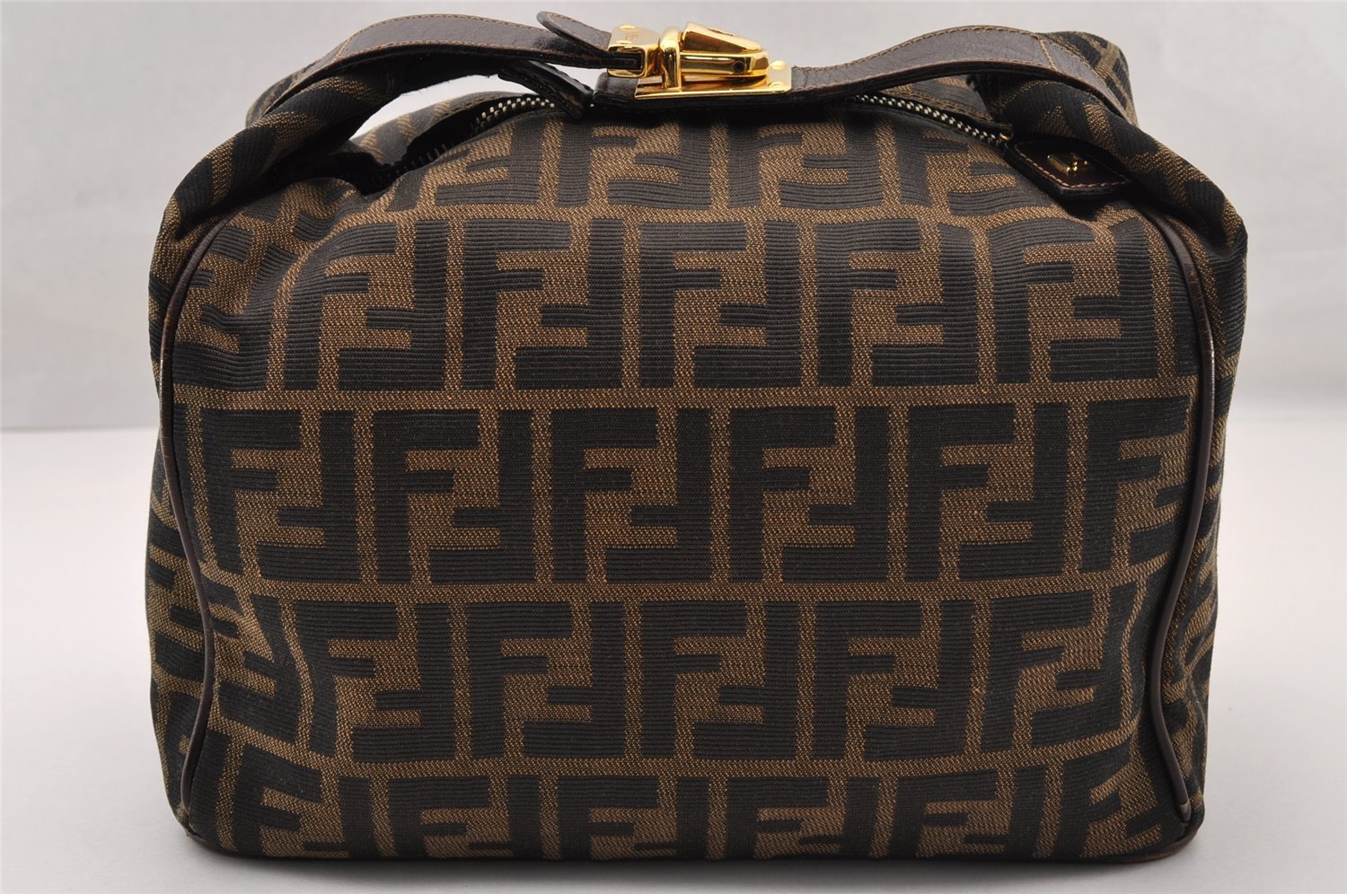Authentic FENDI Vintage Zucca Hand Bag Purse Canvas Leather Brown 4608I