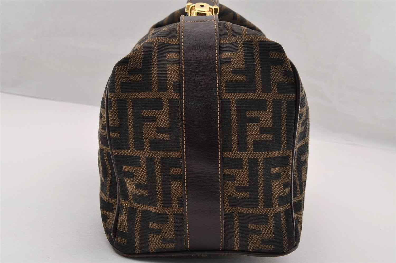 Authentic FENDI Vintage Zucca Hand Bag Purse Canvas Leather Brown 4608I