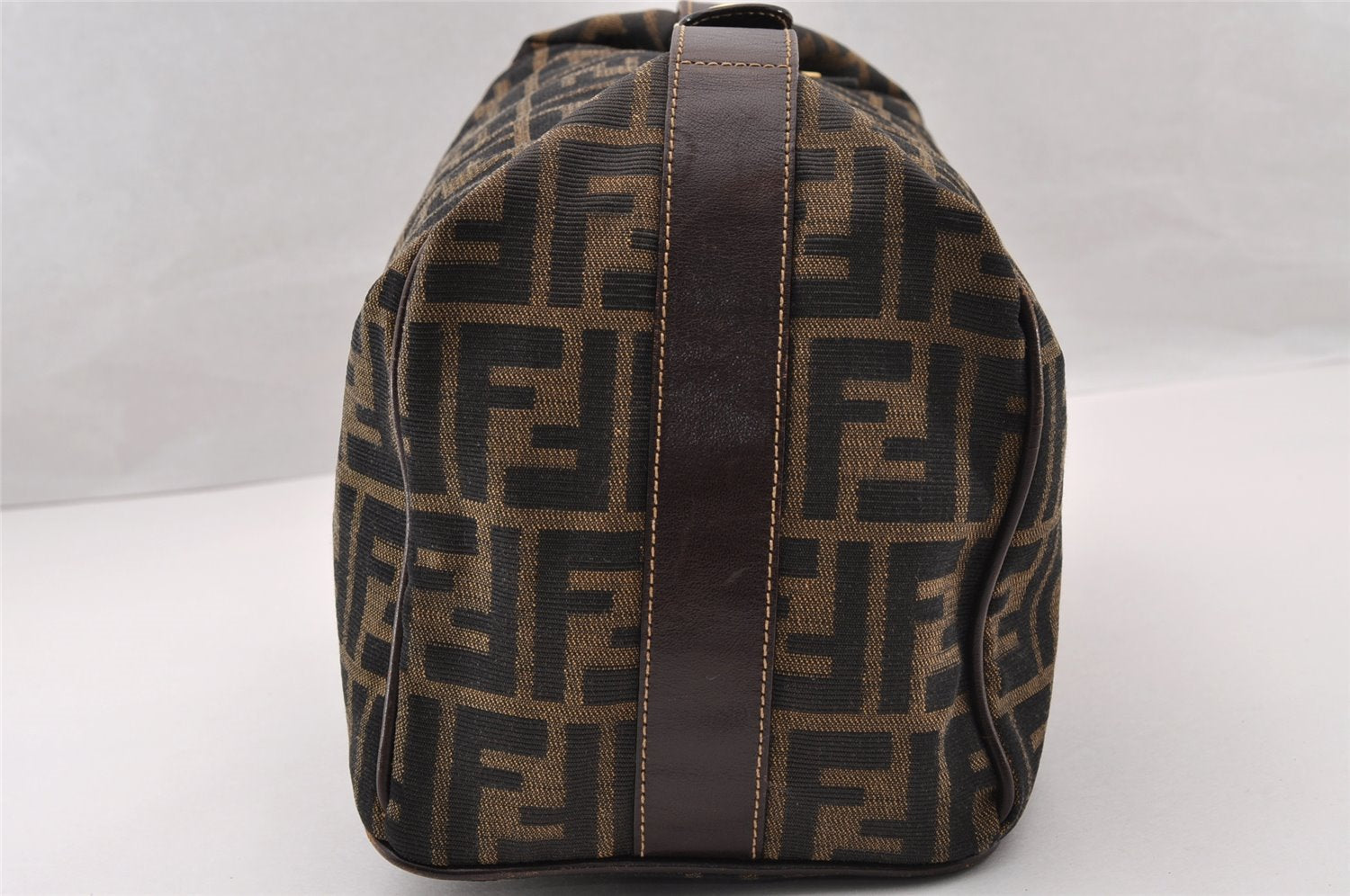Authentic FENDI Vintage Zucca Hand Bag Purse Canvas Leather Brown 4608I
