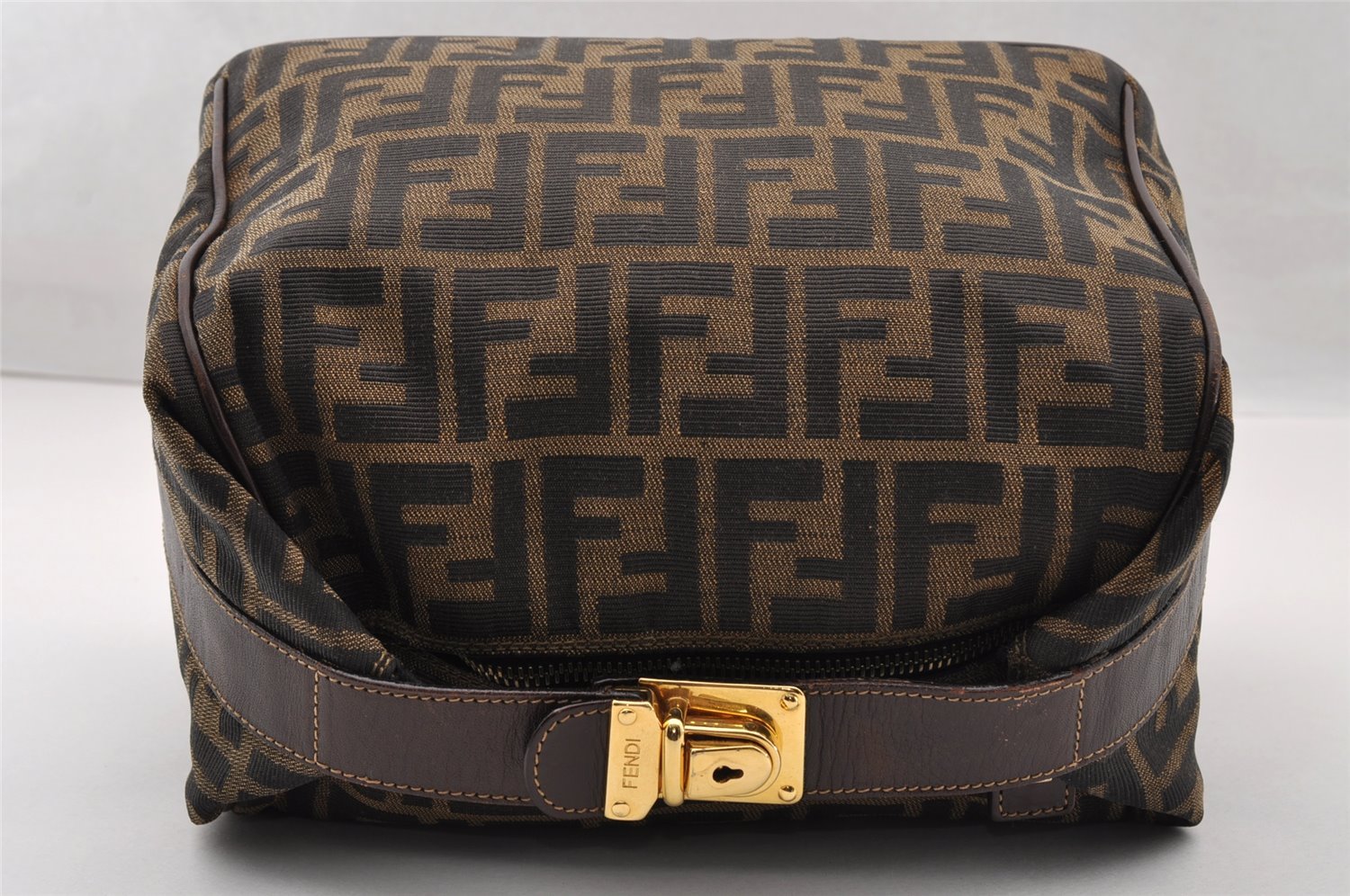 Authentic FENDI Vintage Zucca Hand Bag Purse Canvas Leather Brown 4608I
