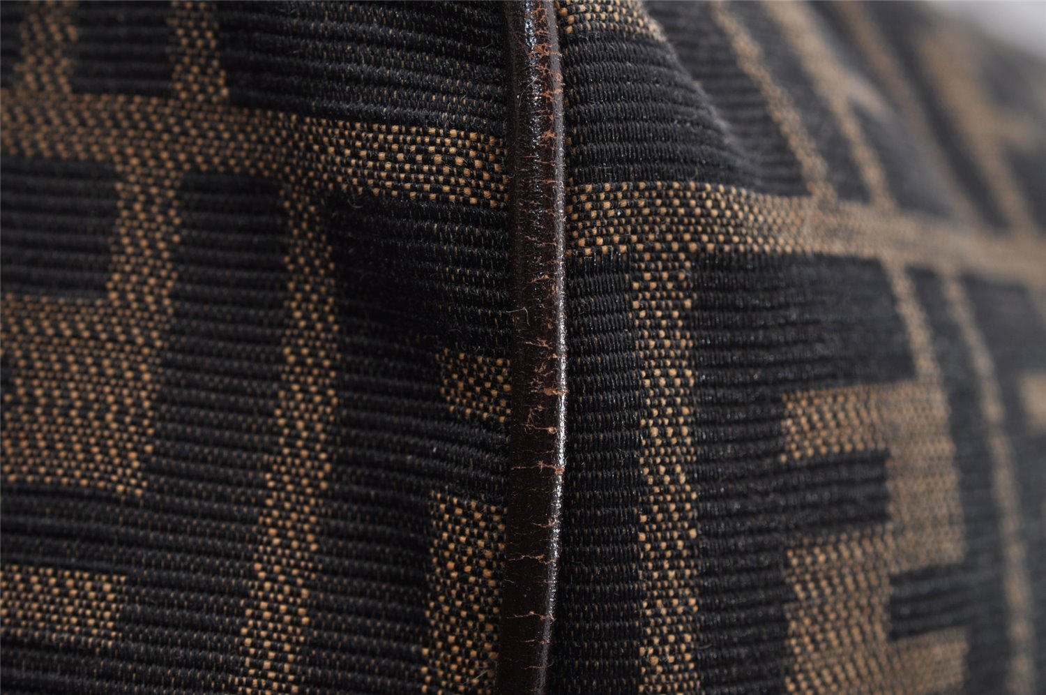 Authentic FENDI Vintage Zucca Hand Bag Purse Canvas Leather Brown 4608I
